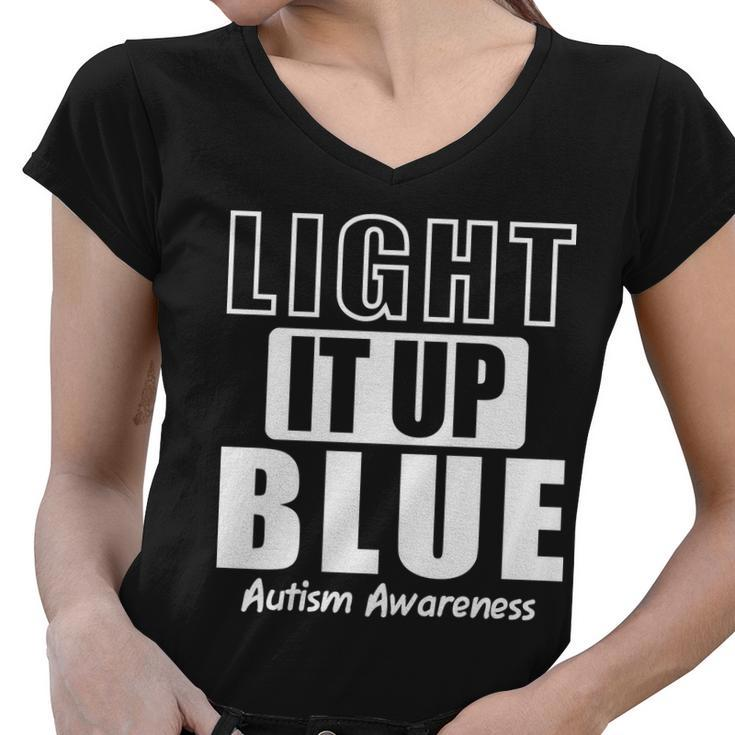 Autism Awareness Light It Up Blue Text Logo Women V-Neck T-Shirt