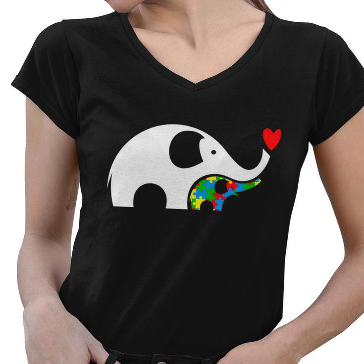 Autism Awareness Mother Baby Elephant Women V-Neck T-Shirt