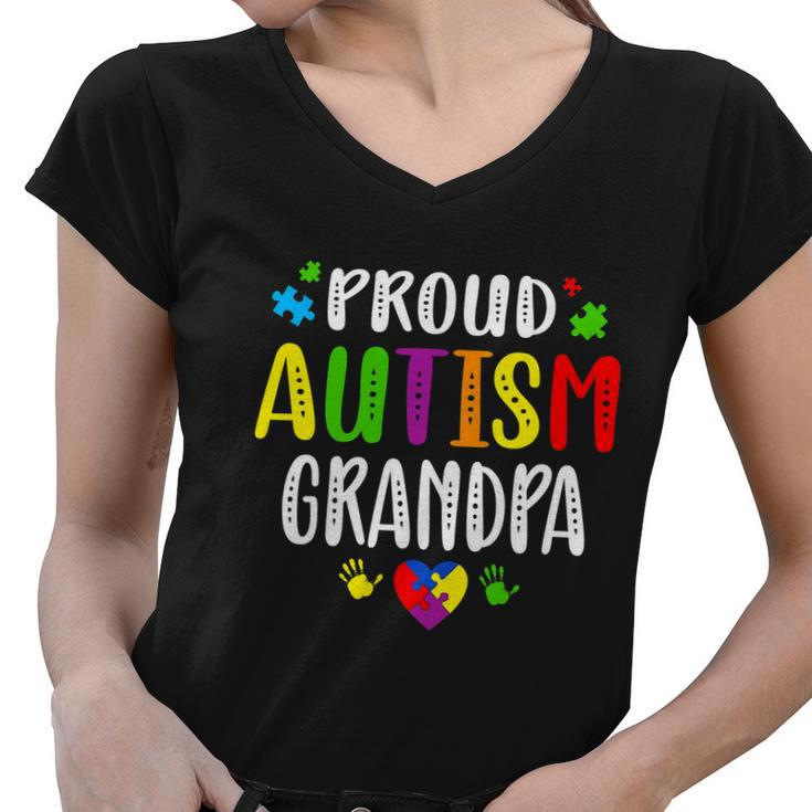 Autism Awareness Proud Autism Grandpa Hand Heart Puzzle Men Tshirt Women V-Neck T-Shirt