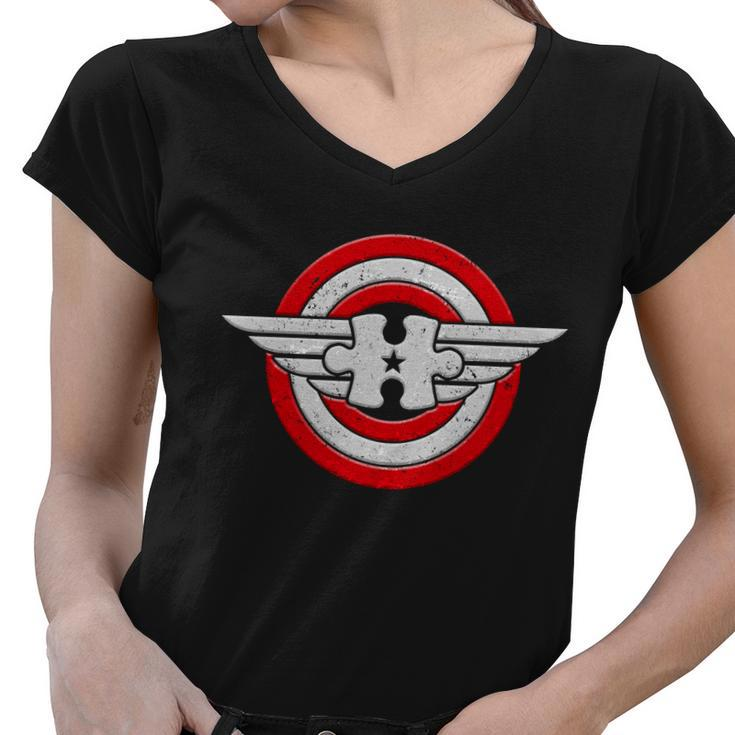 Autism Awareness Superhero Shield Crest Tshirt Women V-Neck T-Shirt