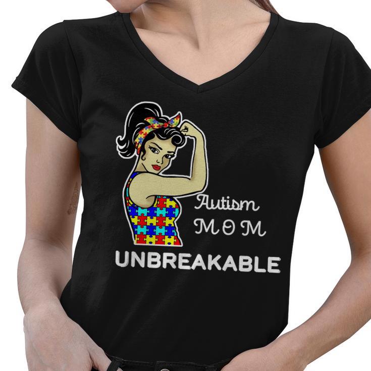 Autism Mom Unbreakable Puzzle Pieces Women V-Neck T-Shirt