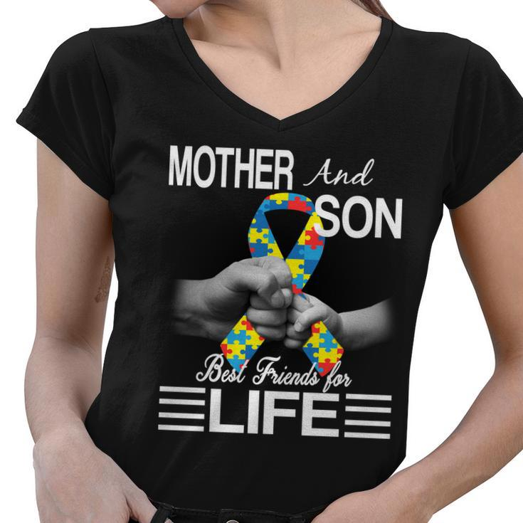 Autism Mother And Son Best Friends For Life Women V-Neck T-Shirt