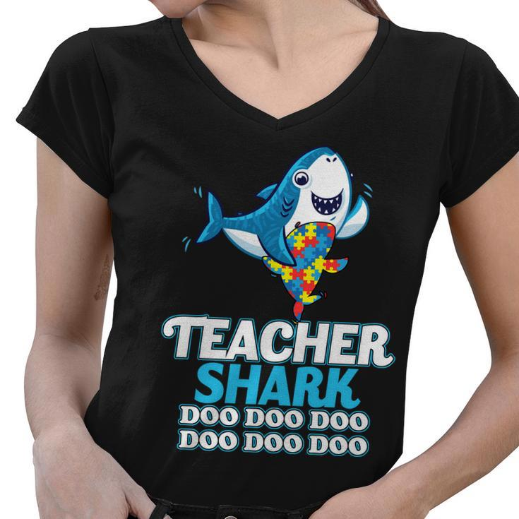Autism Teacher Shark Women V-Neck T-Shirt