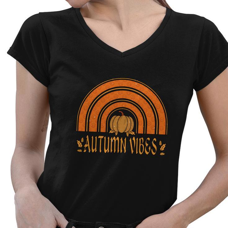 Autumn Vibes Orange Rainbow Fall Women V-Neck T-Shirt