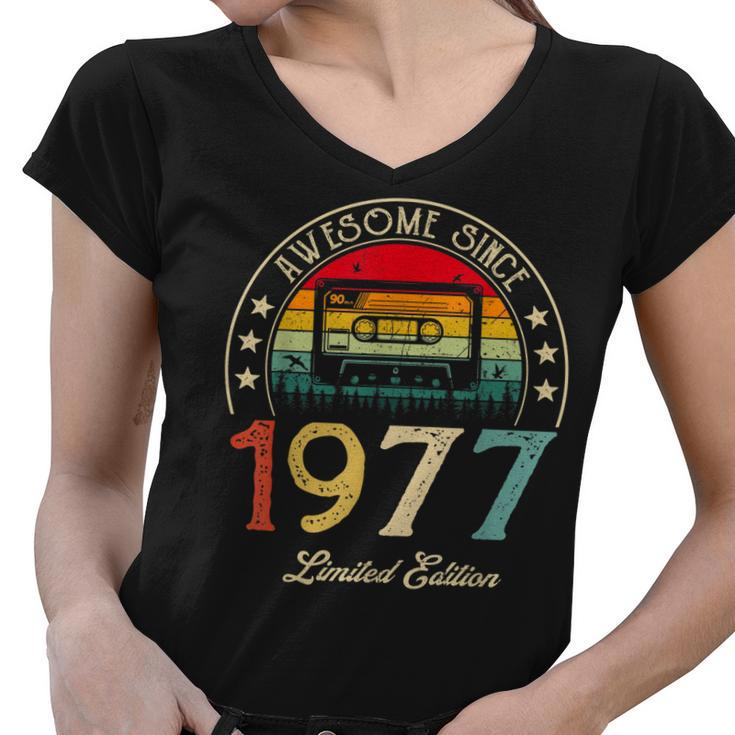 Awesome Since 1977 Vintage 1977 45Th Birthday 45 Years Old  Women V-Neck T-Shirt