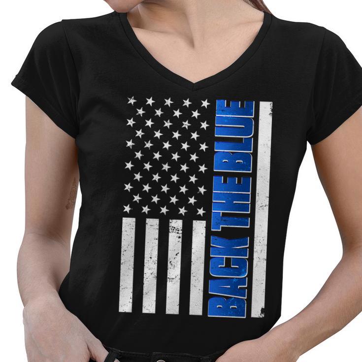 Back The Blue Thin Blue Line Us Flag Women V-Neck T-Shirt