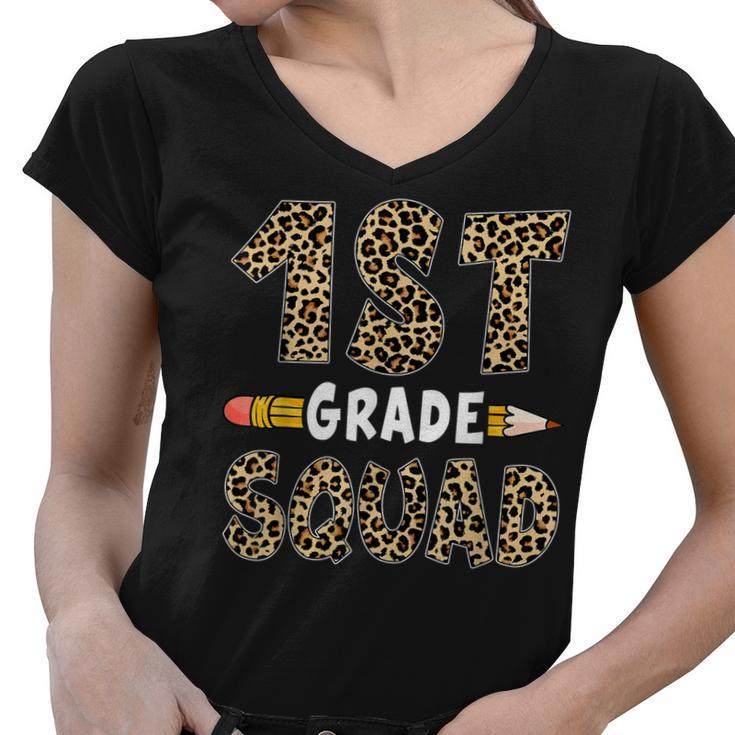 Back To School 1St Grade First Grade Squad Leopard Teacher  Women V-Neck T-Shirt