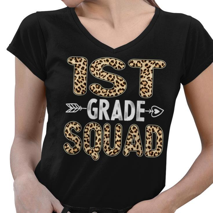 Back To School First Grade 1St Grade Leopard Squad Teacher  Women V-Neck T-Shirt