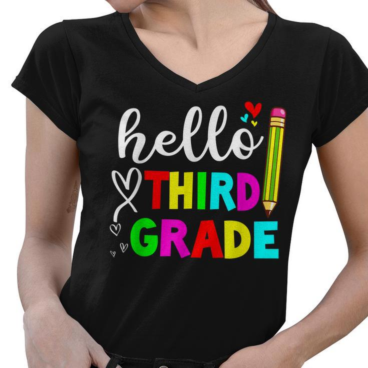 Back To School Hello 3Rd Grade Kids Teacher Student  Women V-Neck T-Shirt