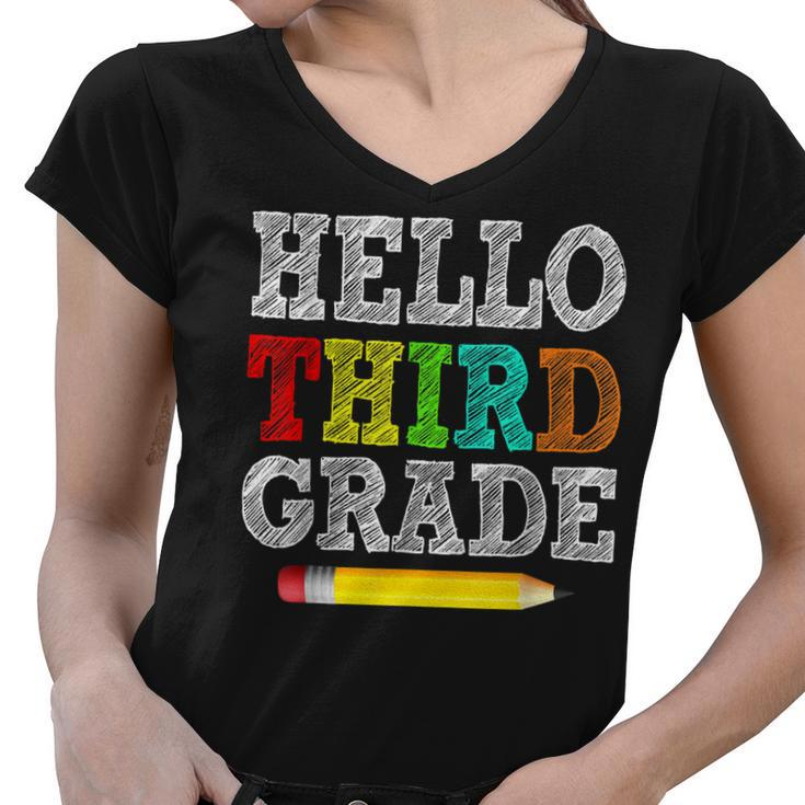 Back To School Hello 3Rd Grade Kids Teacher Student  Women V-Neck T-Shirt