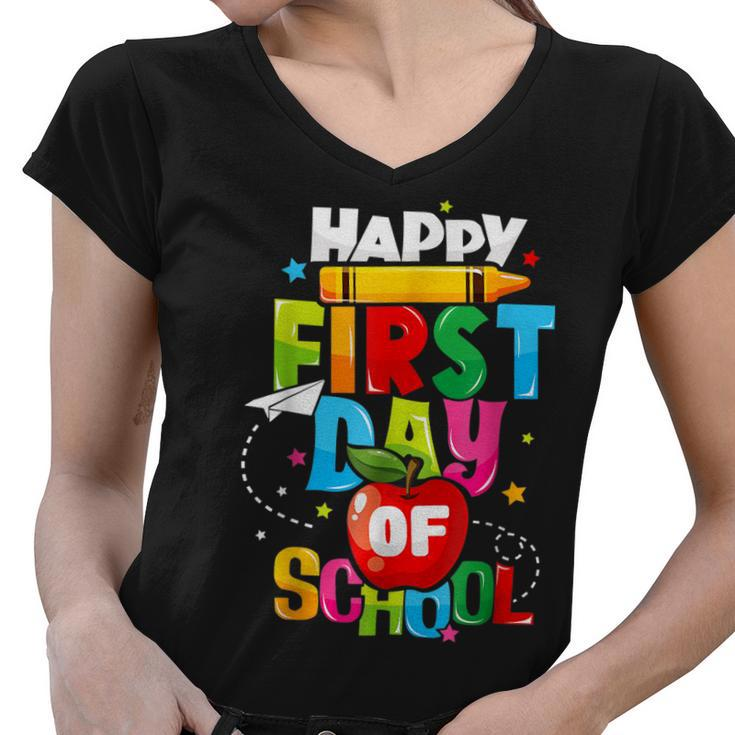 Back To School Teachers Kids Child Happy First Day Of School  Women V-Neck T-Shirt