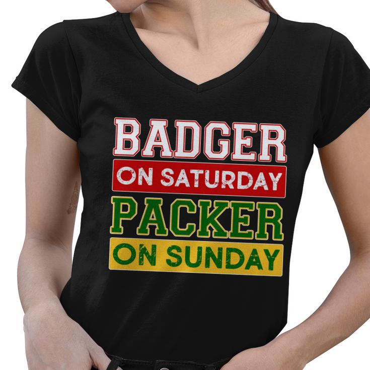 Badger On Saturday Packer On Sunday Tshirt Women V-Neck T-Shirt