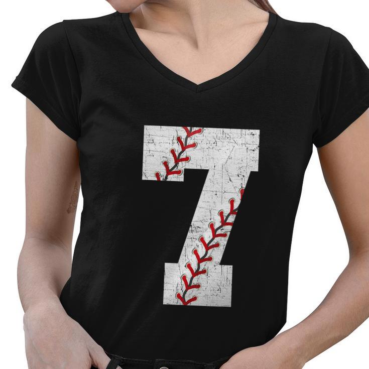 Baseball Softball Lover Seven Years Bday 7Th Birthday Boy Women V-Neck T-Shirt