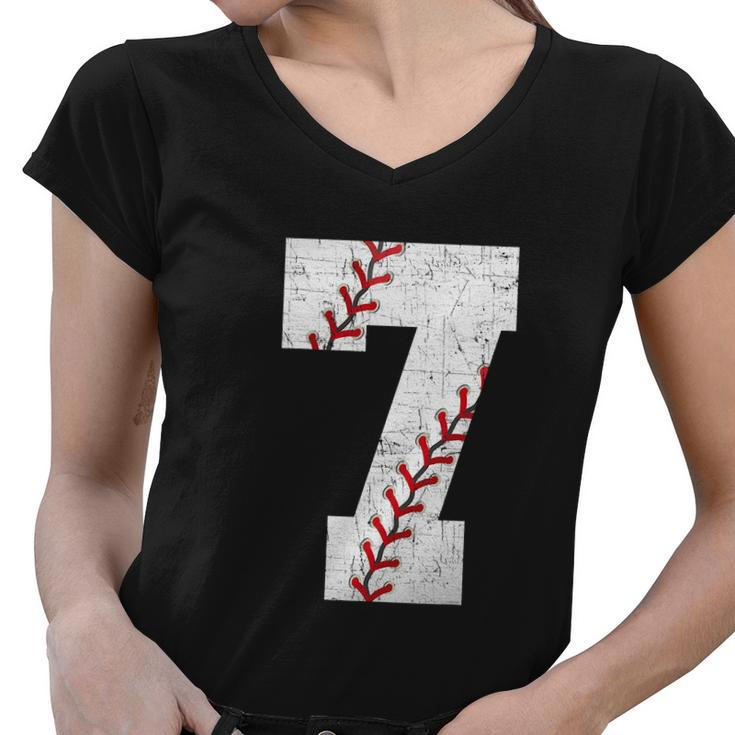 Baseball Softball Lover Seven Years Funy 7Th Birthday Boy Women V-Neck T-Shirt