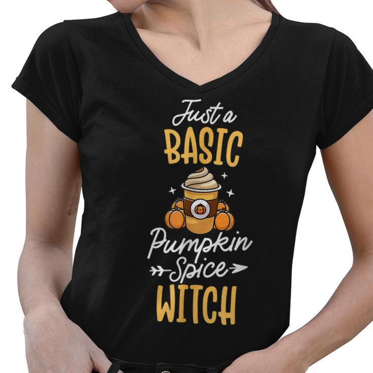 Basic Pumpkin Spice Witch Cute Thanksgiving Fall Autumn  V3 Women V-Neck T-Shirt