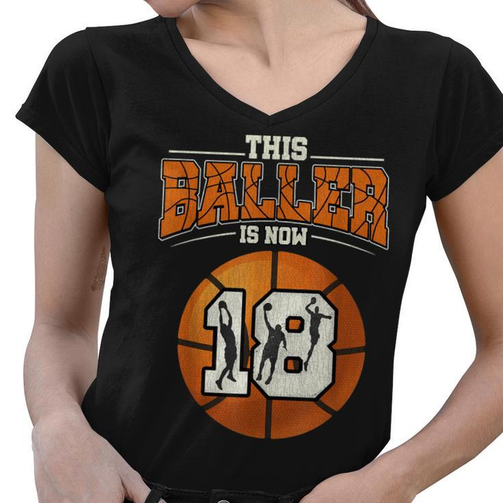 Basketball 18Th Birthday  Girl Boy Bball 18 Years Old  Women V-Neck T-Shirt