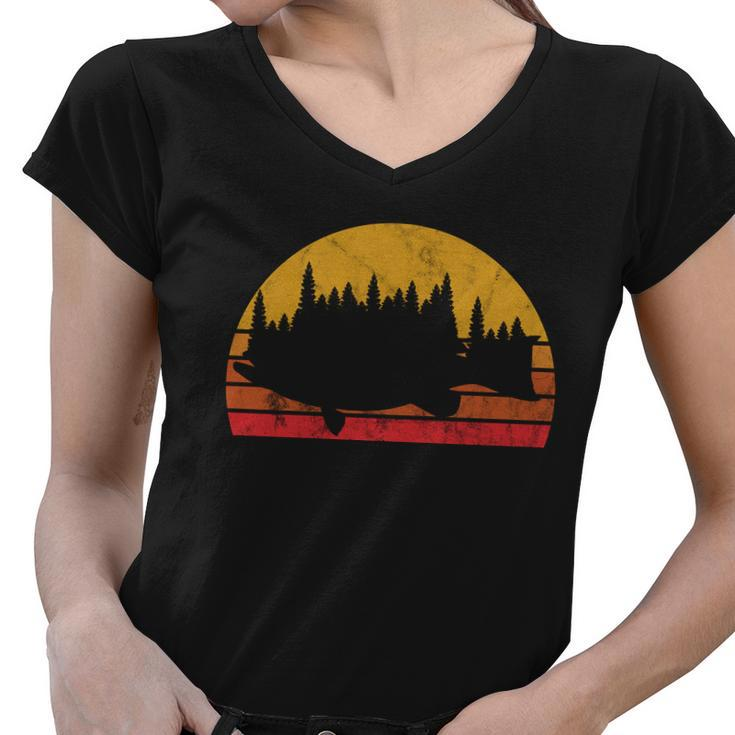 Bass Fishing Forest Sunset Women V-Neck T-Shirt