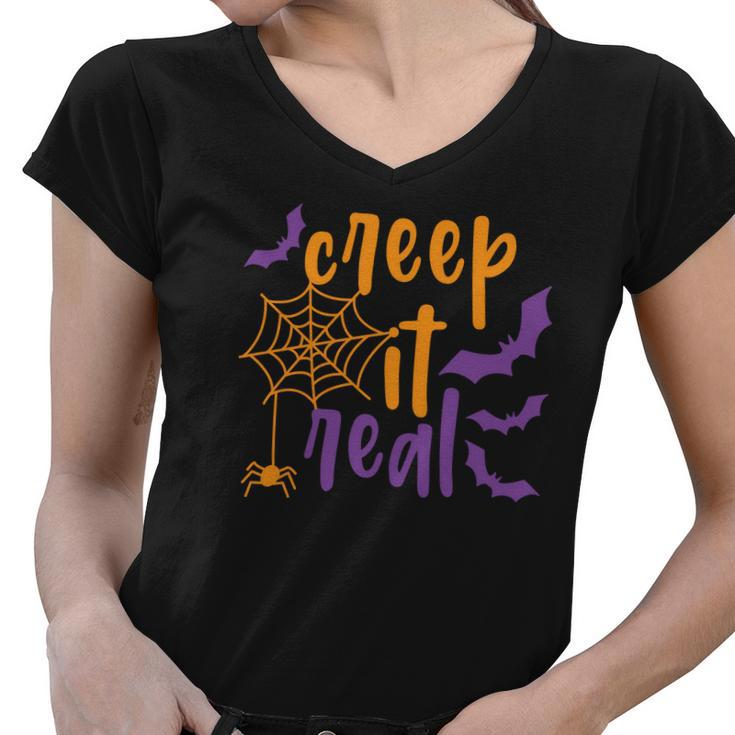 Bat Halloween Creep It Real Color Women V-Neck T-Shirt