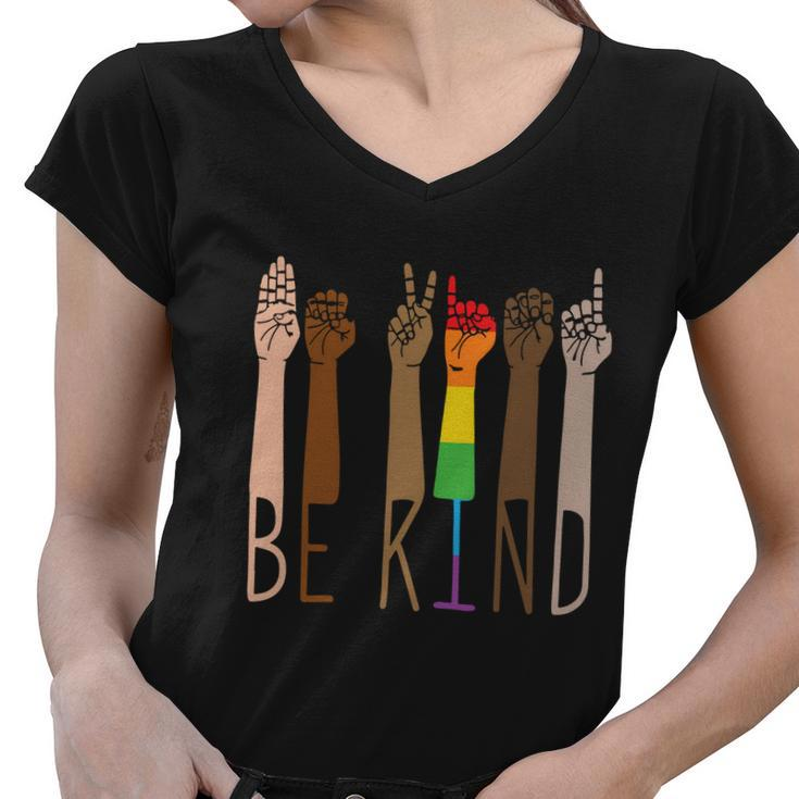 Be Kind Sign Language Rainbow Pride Month Lgbt Women V-Neck T-Shirt