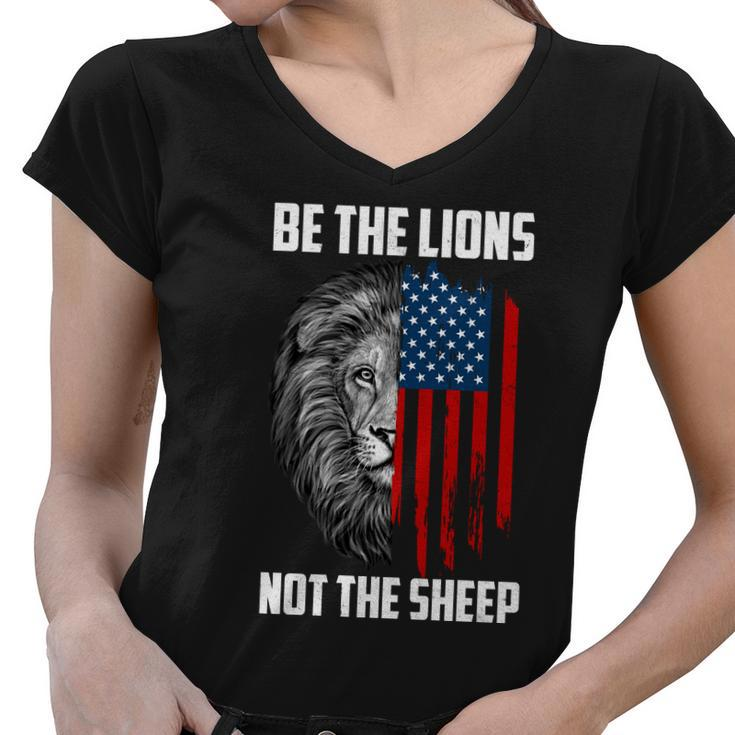 Be The Lions Not The Sheep Usa American Flag Tshirt Women V-Neck T-Shirt