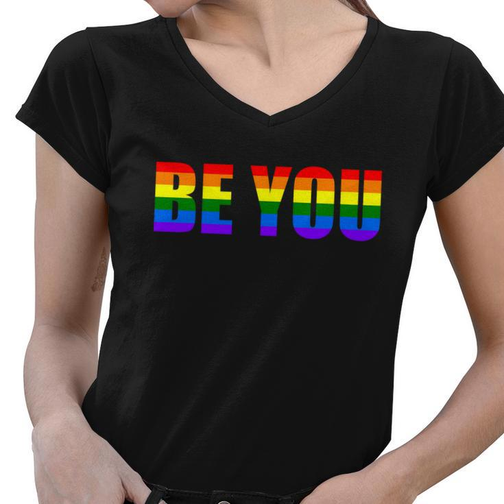 Be You Lgbt Flag Gay Pride Month Transgender Lgbt Pride Graphic Design Printed Casual Daily Basic Women V-Neck T-Shirt