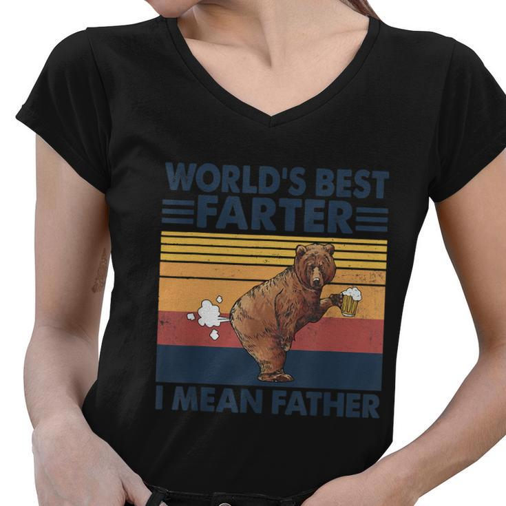 Bear Worlds Best Farter Gift I Mean Father Vintage Retro Gift Women V-Neck T-Shirt