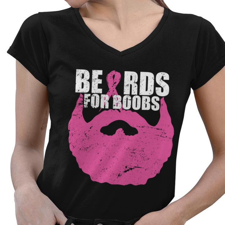 Beards For Boobs Breast Cancer Tshirt Women V-Neck T-Shirt