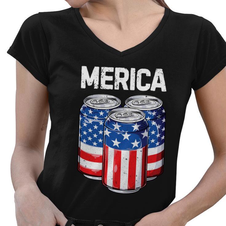 Beer American Flag 4Th Of July Merica Usa Men Women Drinking Women V-Neck T-Shirt