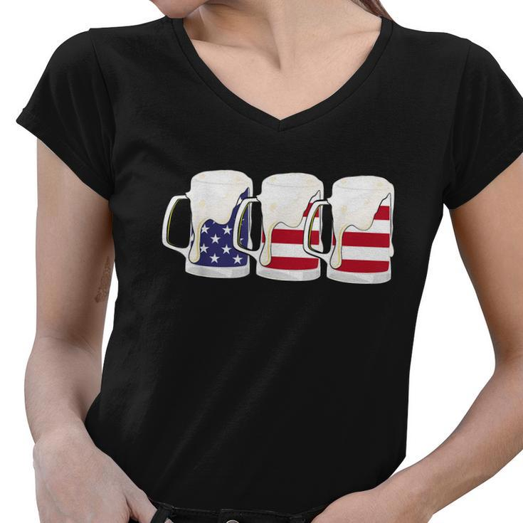 Beer American Flag Shirt 4Th Of July Men Women Merica Usa Women V-Neck T-Shirt