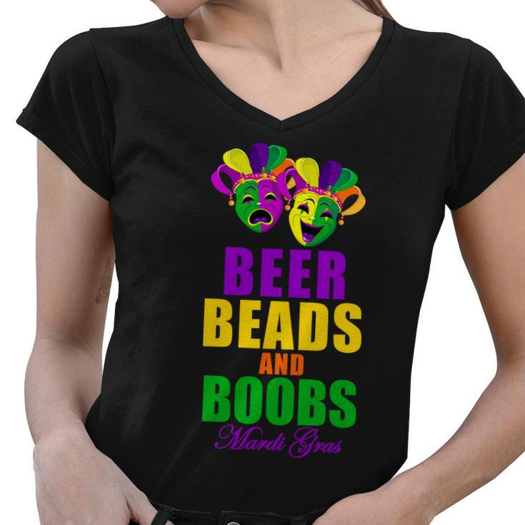 Beer Beads And Boobs Mardi Gras New Orleans T-Shirt Graphic Design Printed Casual Daily Basic Women V-Neck T-Shirt