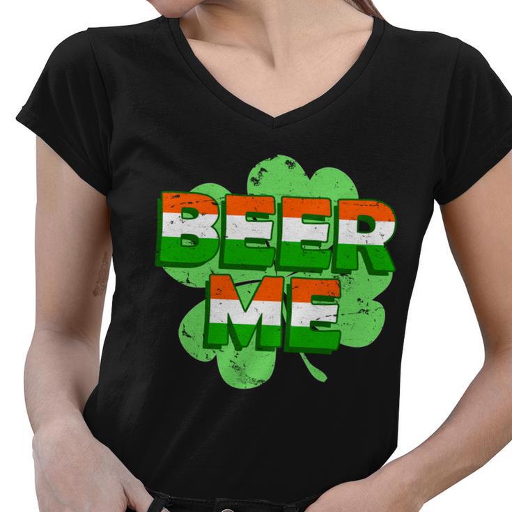 Beer Me St Patricks Day Irish Flag Clover Women V-Neck T-Shirt