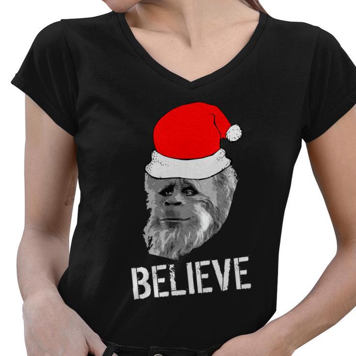 Believe Santa Sasquatch Women V-Neck T-Shirt