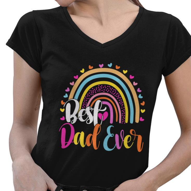 Best Dad Ever Rainbow Funny Fathers Day From Daughters Girls Gift Women V-Neck T-Shirt