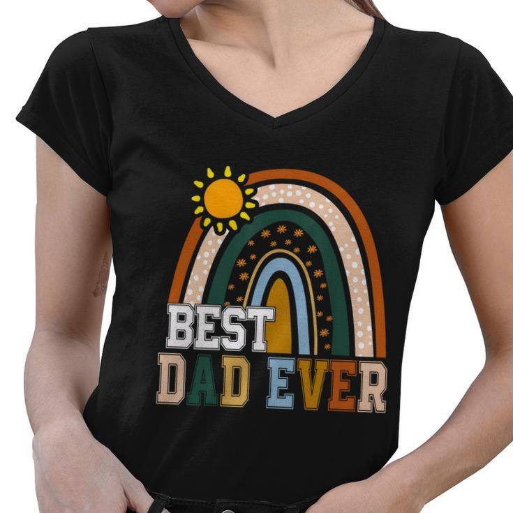 Best Dad Ever Rainbow Funny Fathers Day From Wife Daughter Gift Women V-Neck T-Shirt