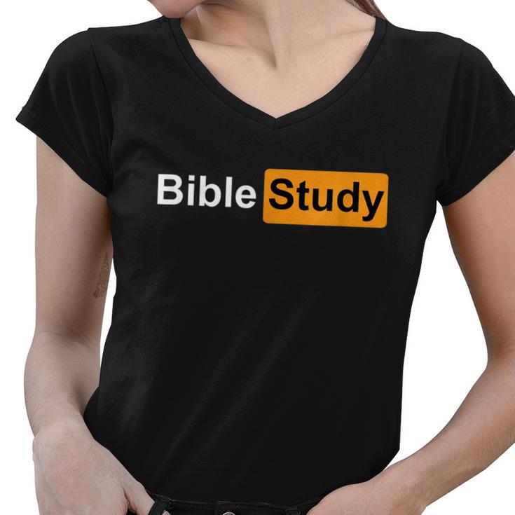 Bible Study Hub Logo Funny Sarcastic Adult Humor Women V-Neck T-Shirt