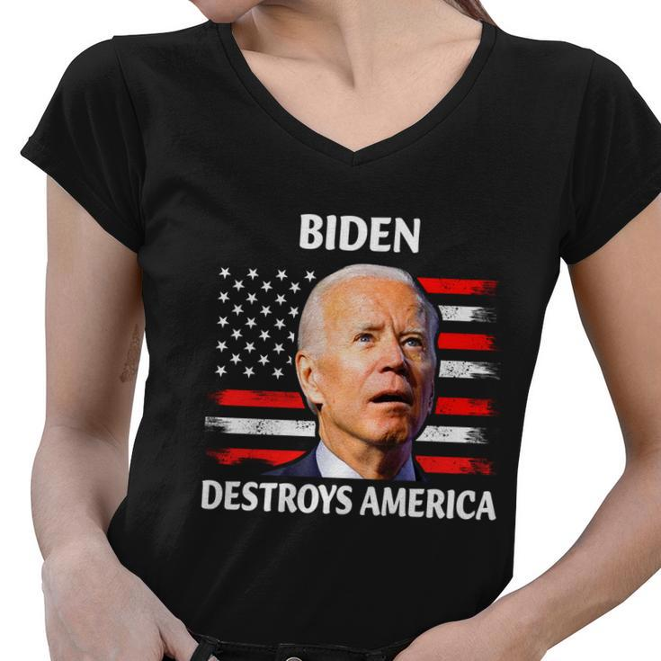 Biden Destroy American Joe Biden Confused Funny 4Th Of July Women V-Neck T-Shirt