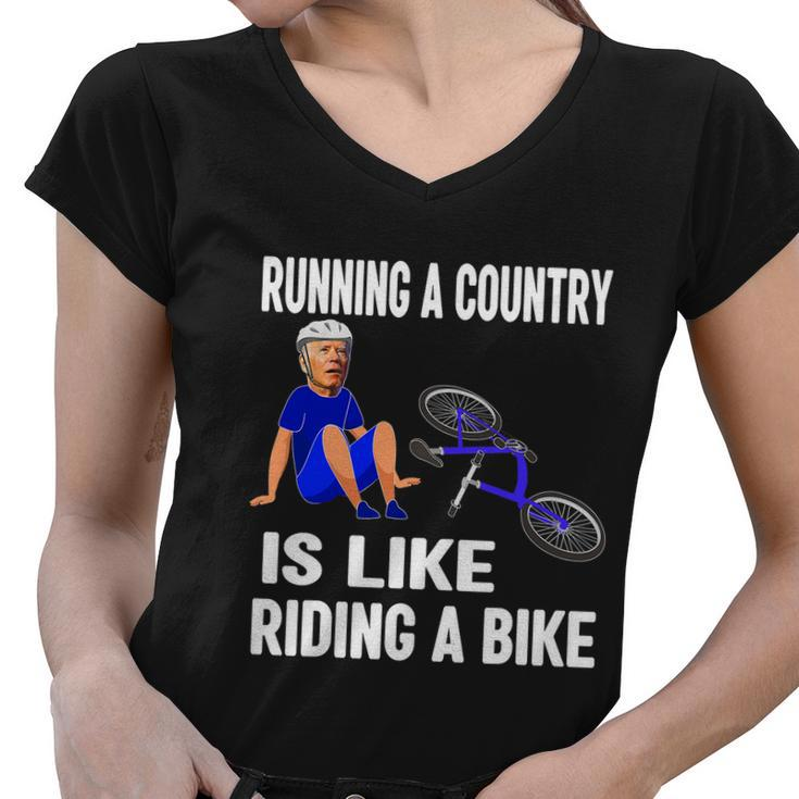Biden Falls Off Bike Joe Biden Falling Off His Bicycle Funny Meme Women V-Neck T-Shirt