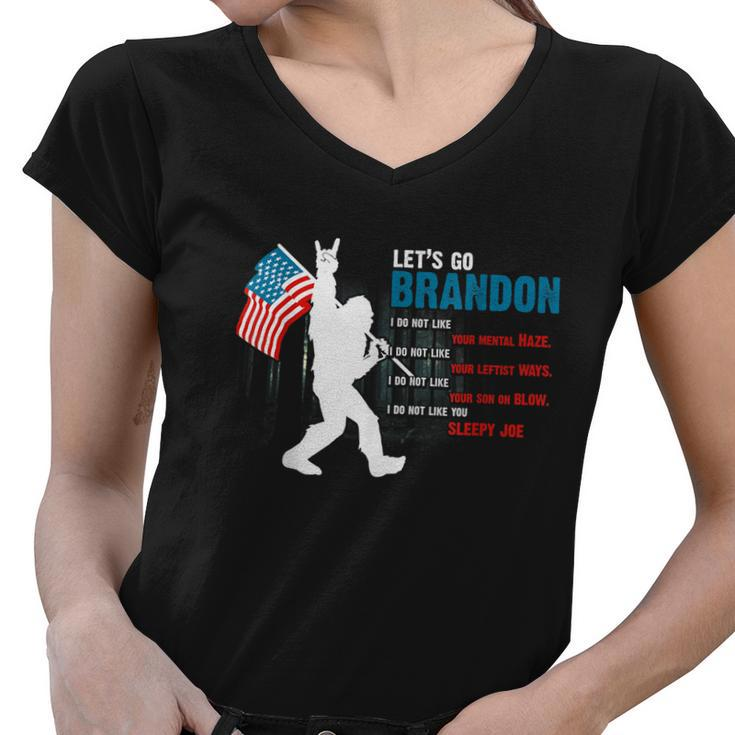 Biden Funny Bigfoot Sayings Usa Flag For Sasquatch Believe Women V-Neck T-Shirt