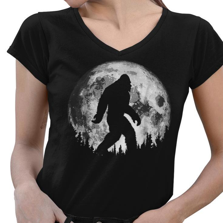 Bigfoot Night Stroll Cool Full Moon Night & Trees Sasquatch  Women V-Neck T-Shirt