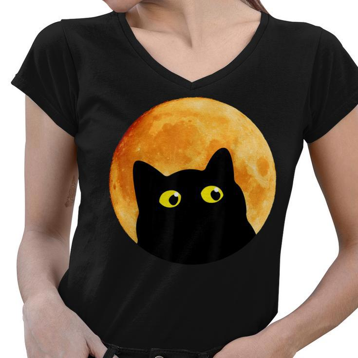 Black Cat Halloween Design Funny Cat Halloween  Women V-Neck T-Shirt