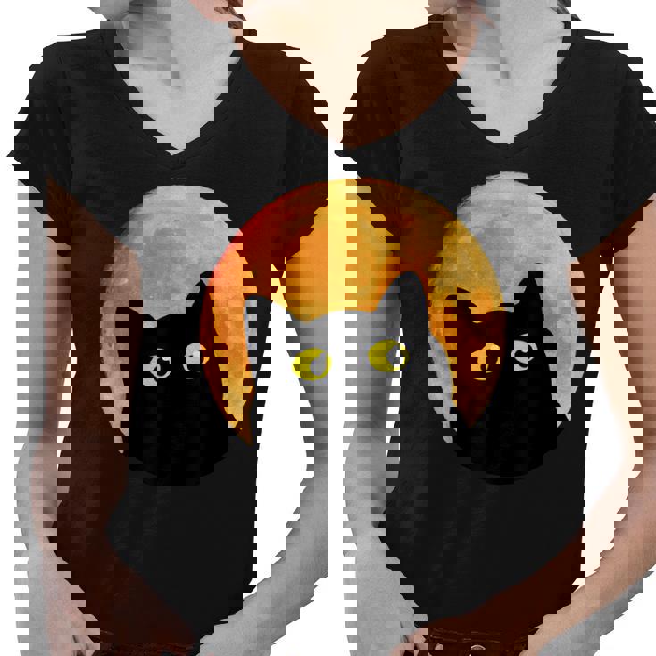 Black Cat Halloween Design Funny Cat Halloween  Women V-Neck T-Shirt