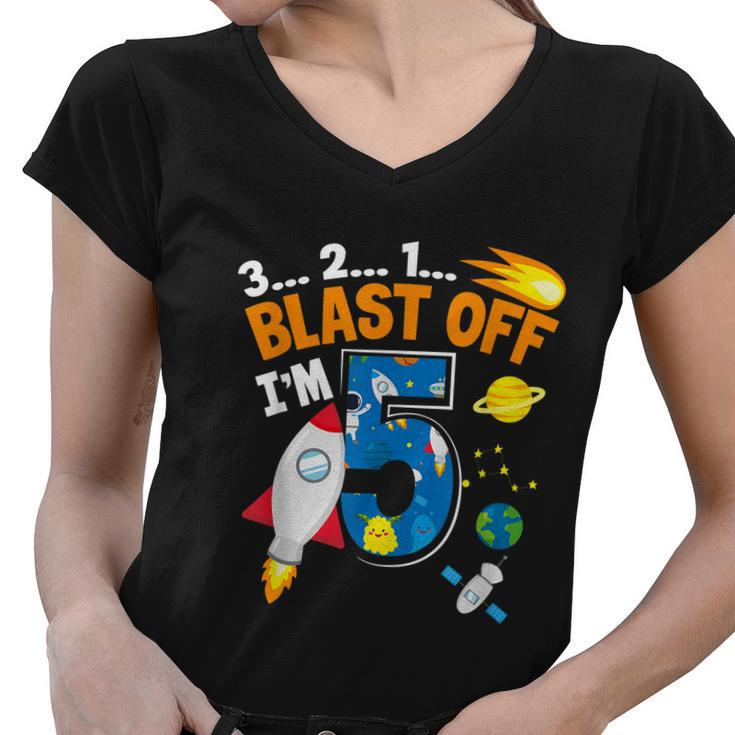 Blast Off Im 5 Funny Astronaut 5Th Birthday Space Costume Women V-Neck T-Shirt