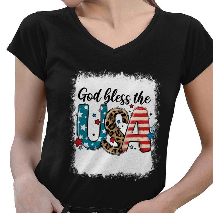 Bleached 4Th July God Bless The Usa Patriotic American Flag Gift Women V-Neck T-Shirt