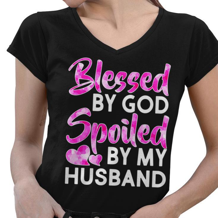Blessed By God Spoiled By Husband Tshirt Women V-Neck T-Shirt