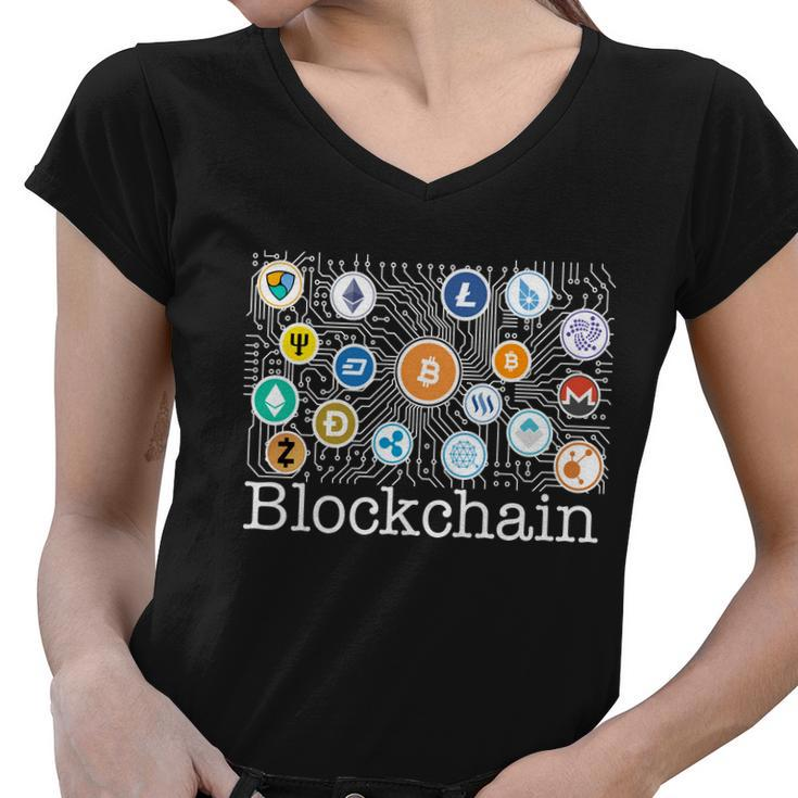 Blockchain Cryptocurrency Logos Women V-Neck T-Shirt