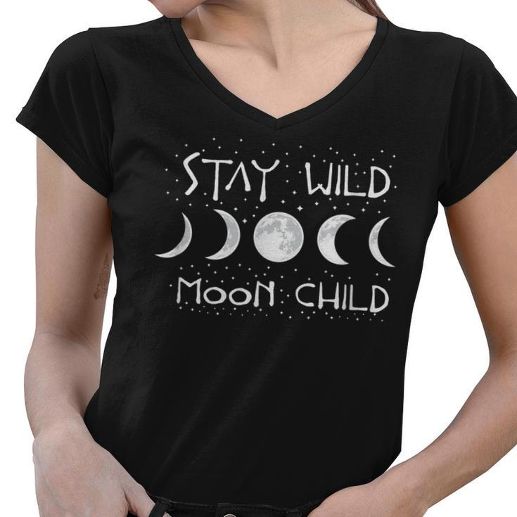 Boho Hippie Wiccan Wicca Moon Phases Stay Wild Moon Child  Women V-Neck T-Shirt