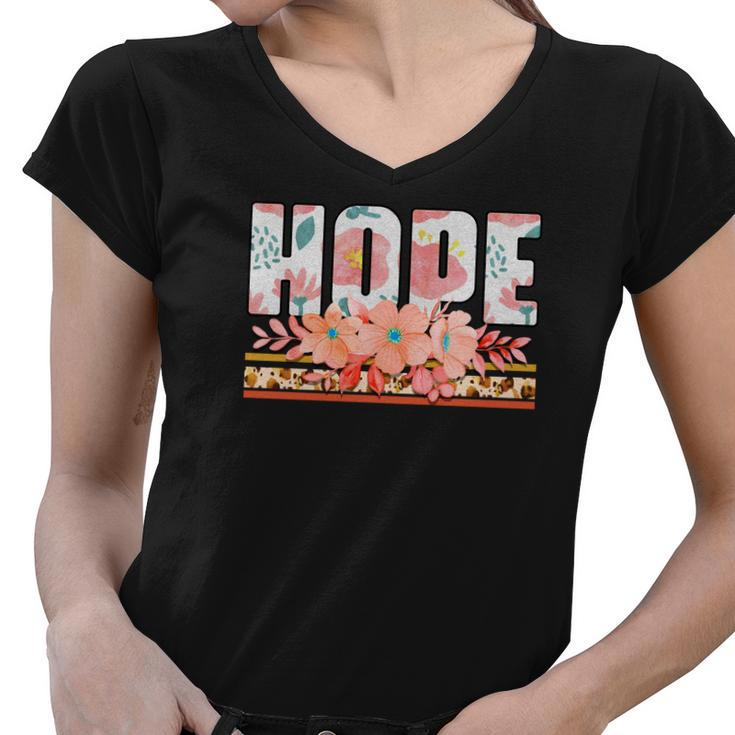 Boho Vintage Hope Wildflowers Design Women V-Neck T-Shirt