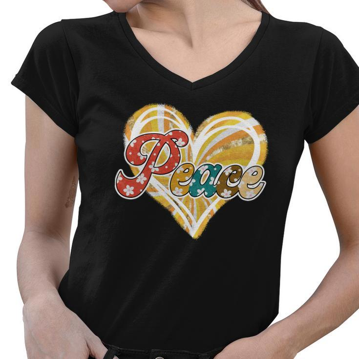 Boho Vintage Peace Heart Retro Custom Women V-Neck T-Shirt