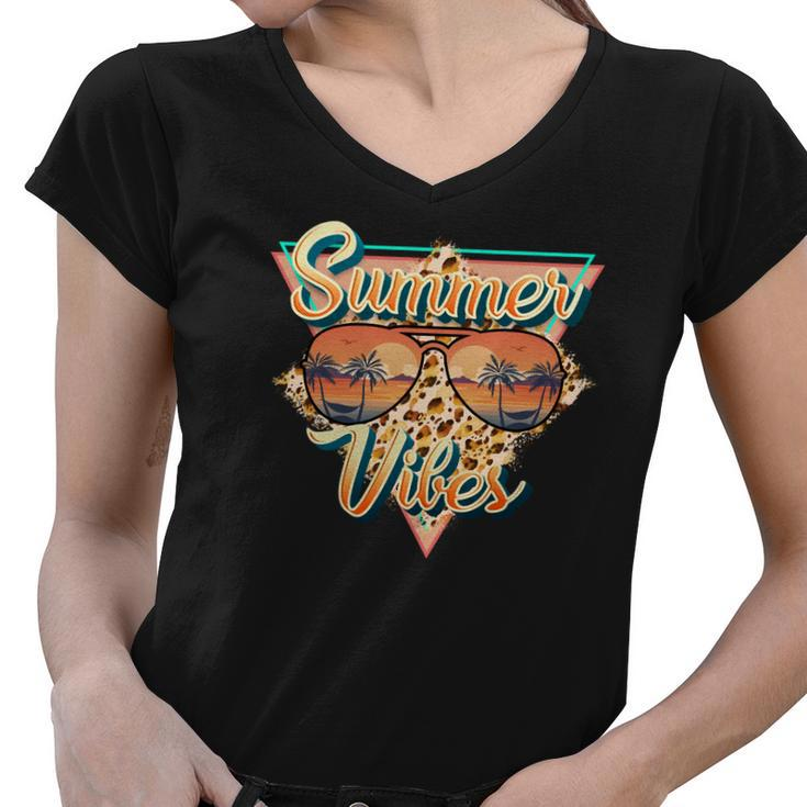 Boho Vintage Summer Vibes Custom Women V-Neck T-Shirt