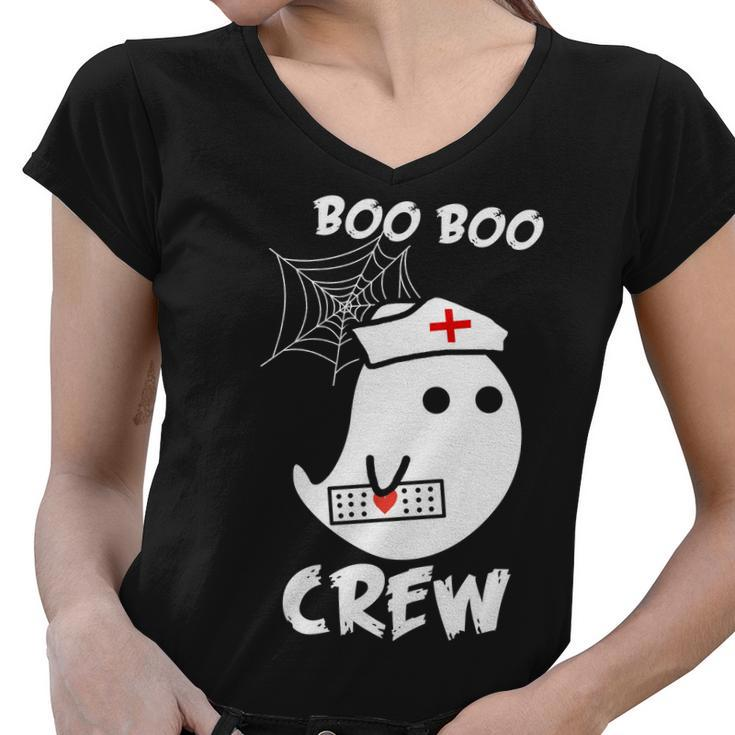 Boo Boo Crew Nurse Ghost Funny Halloween Women V-Neck T-Shirt